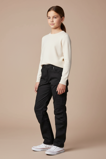 Pantalon Cargo Noir Enfant Multipoches Coton Décontracté