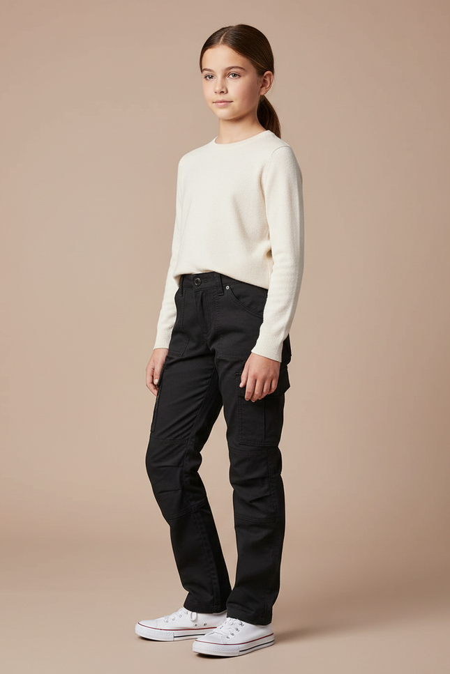 Pantalon Cargo Noir Enfant Multipoches Coton Décontracté