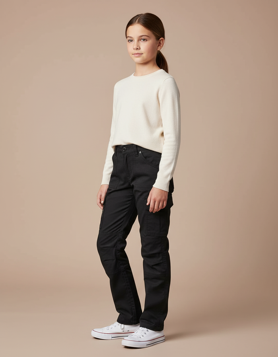 Pantalon Cargo Noir Enfant Multipoches Coton Décontracté