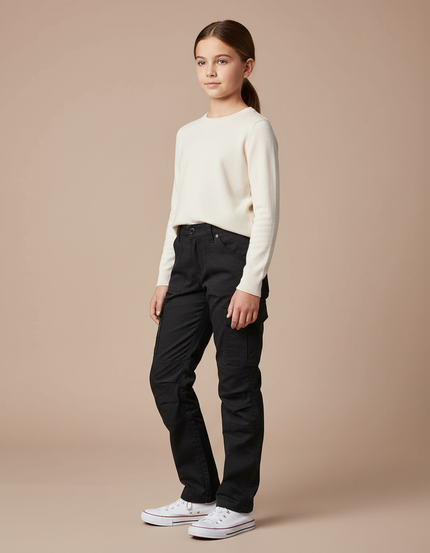 Pantalon Cargo Noir Enfant Multipoches Coton Décontracté