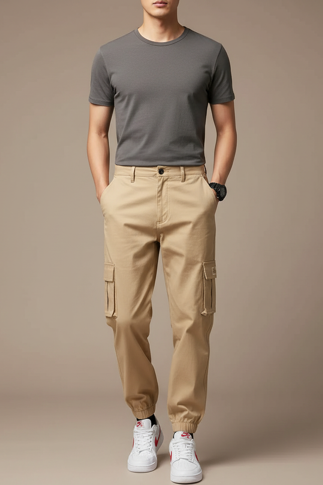 Pantalon Cargo Bas Resserré - Beige Coton