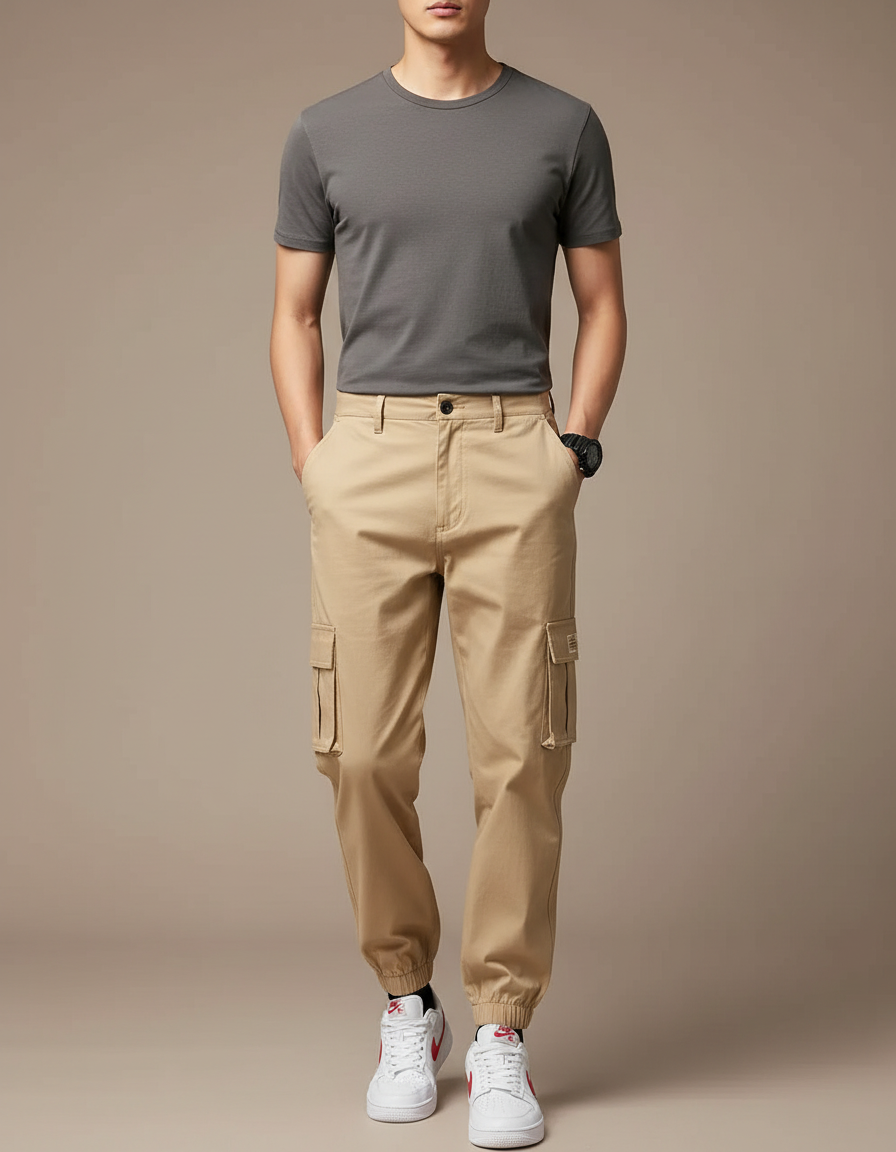 Pantalon Cargo Bas Resserré - Beige Coton