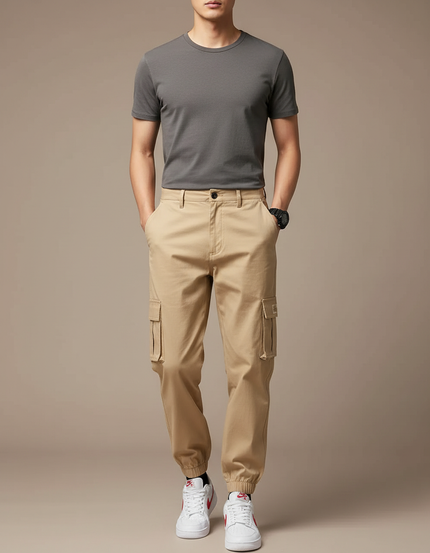 Pantalon Cargo Bas Resserré - Beige Coton