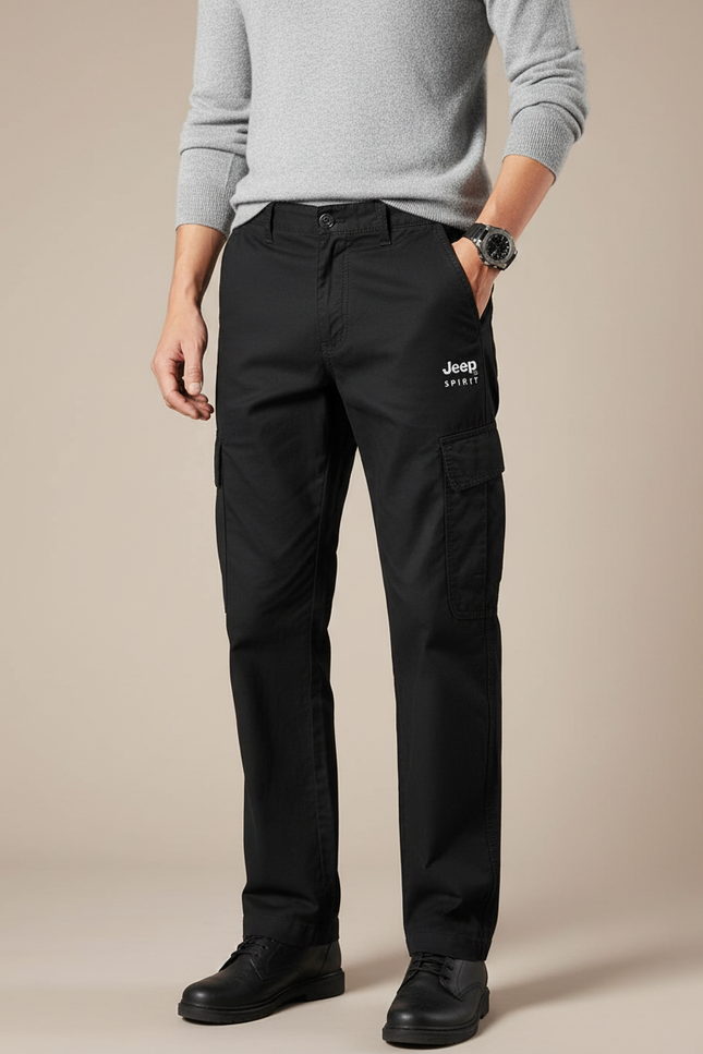 Pantalon Cargo Noir Coton Multipoches Ample Décontracté Homme