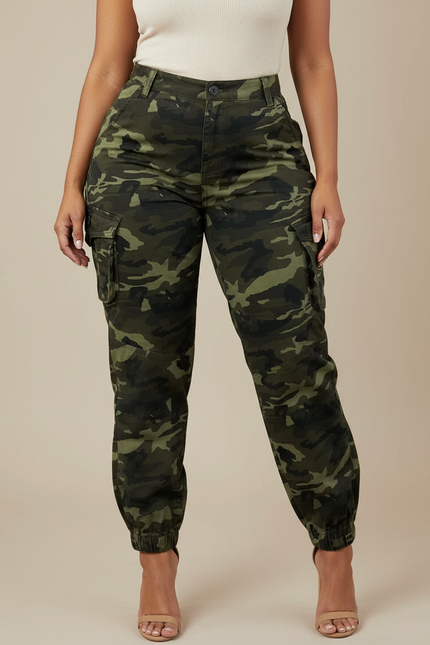Pantalon Cargo Camouflage Militaire Ajusté Femme - Multicolore Toile