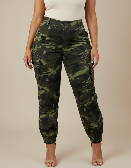 Pantalon Cargo Camouflage Militaire Ajusté Femme - Multicolore Toile
