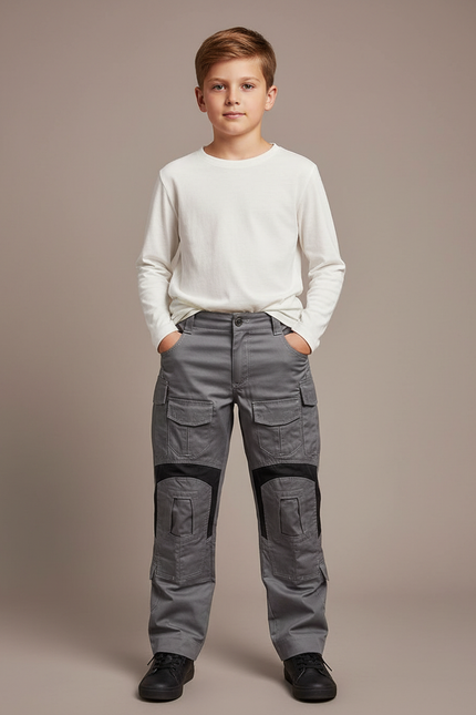 Pantalon Cargo Gris Renforcé Multi-Poches Enfant - Toile