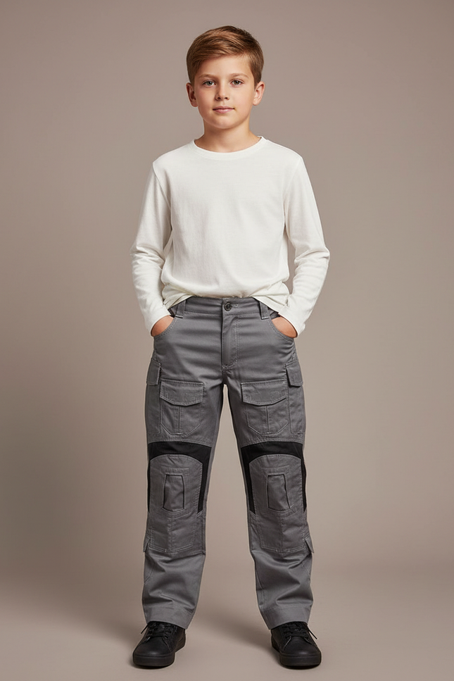 Pantalon Cargo Gris Renforcé Multi-Poches Enfant - Toile