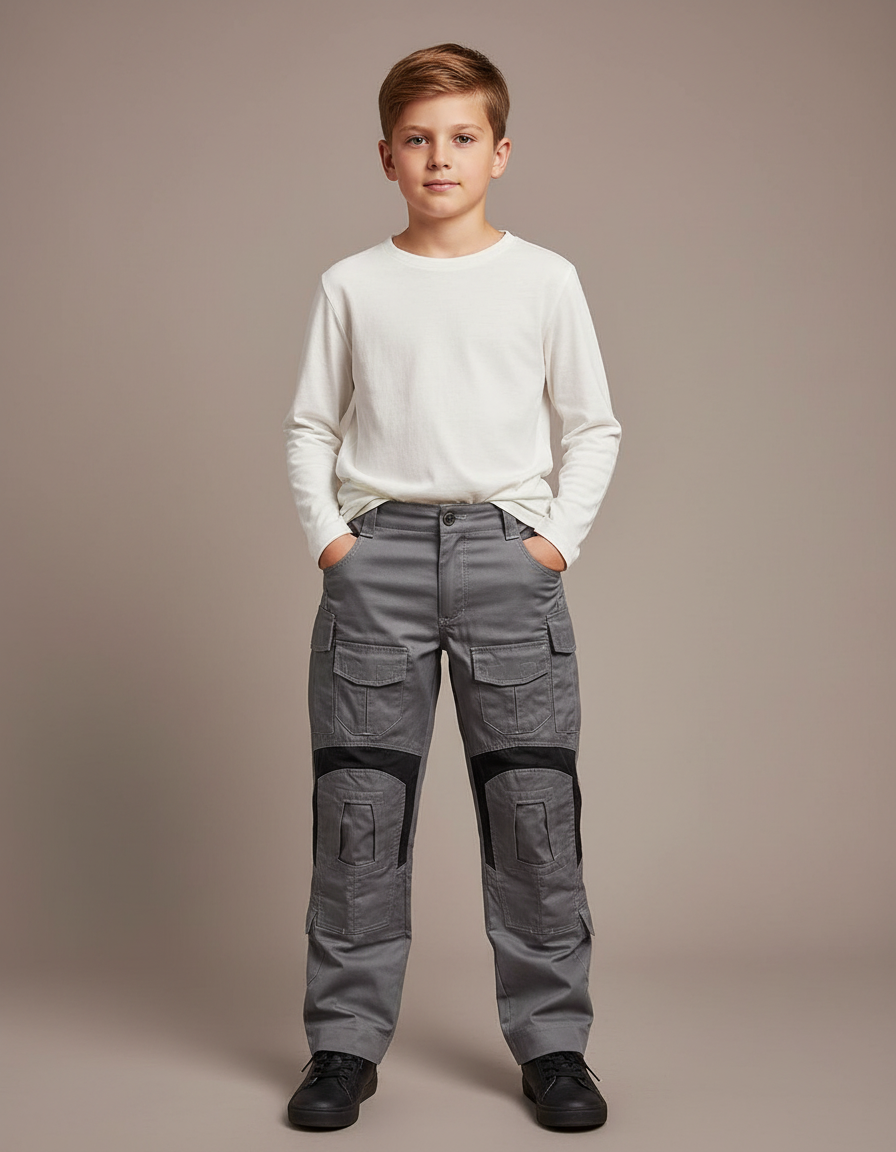 Pantalon Cargo Gris Renforcé Multi-Poches Enfant - Toile