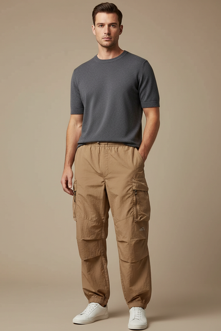 Pantalon Cargo Beige Ample Léger Sport Jogging Homme - Polyester