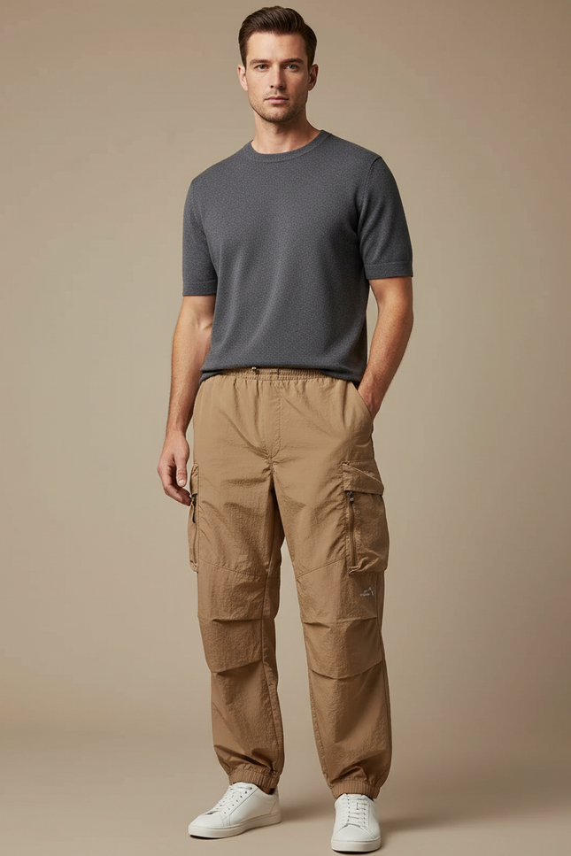 Pantalon Cargo Beige Ample Léger Sport Jogging Homme - Polyester
