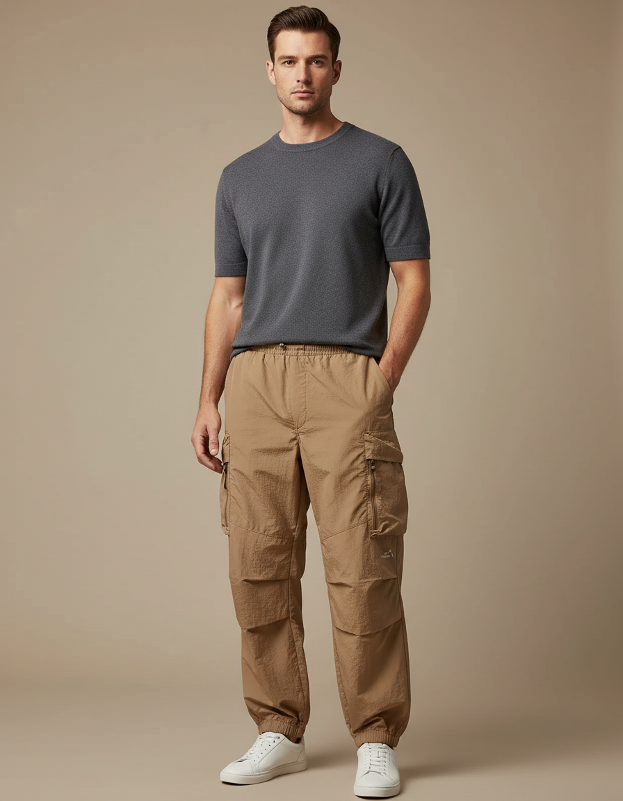 Pantalon Cargo Beige Ample Léger Sport Jogging Homme - Polyester