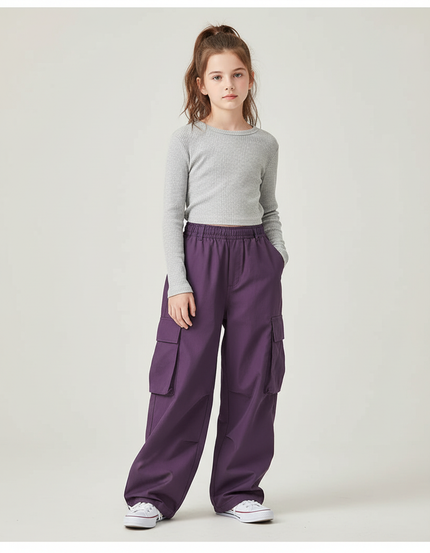 Pantalon Cargo Violet Ample Décontracté Streetwear Fille - Toile