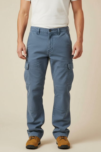 Pantalon Cargo Bleu Coton Décontracté Multipoches Homme - Toile