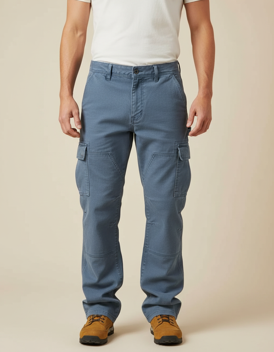 Pantalon Cargo Bleu Coton Décontracté Multipoches Homme - Toile