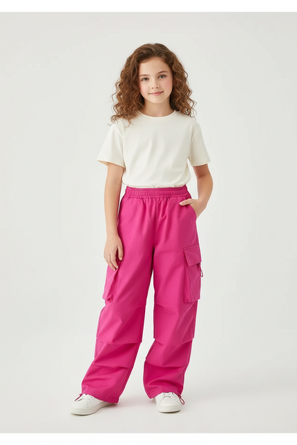 Pantalon Cargo Rose Ample Fille Enfant - Gabardine