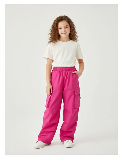 Pantalon Cargo Rose Ample Fille Enfant - Gabardine