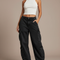 Pantalon Cargo Noir Ample Denim Taille Basse Femme - Jean