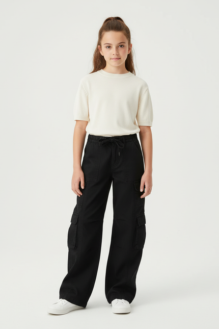 Pantalon Cargo Ample Noir Décontracté Coton Polyvalent - Toile