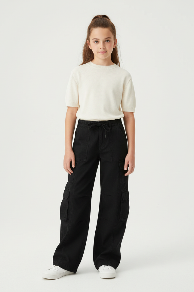 Pantalon Cargo Ample Noir Décontracté Coton Polyvalent - Toile