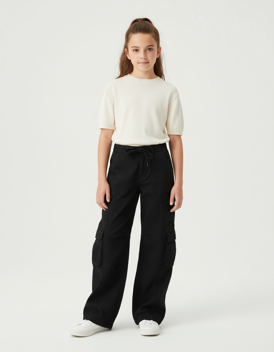 Pantalon Cargo Ample Noir Décontracté Coton Polyvalent - Toile