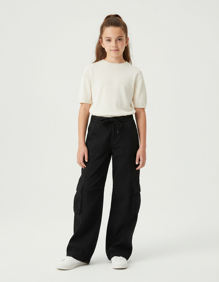 Pantalon Cargo Ample Noir Décontracté Coton Polyvalent - Toile