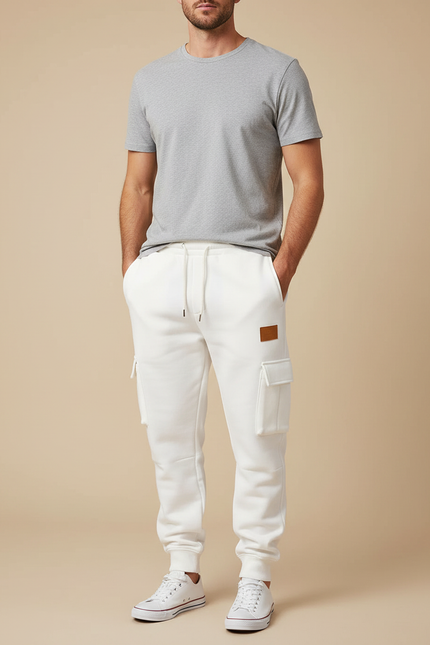 Pantalon Cargo Blanc Casual Multipoches Confortable Homme - Molleton