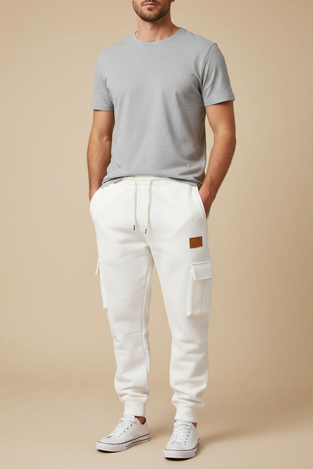 Pantalon Cargo Blanc Casual Multipoches Confortable Homme - Molleton