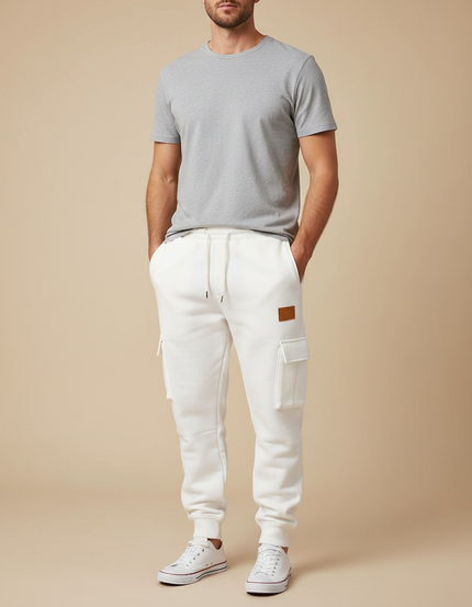 Pantalon Cargo Blanc Casual Multipoches Confortable Homme - Molleton