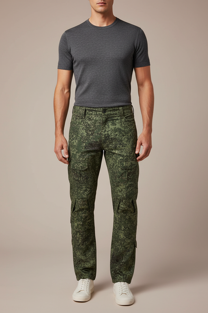 Pantalon Cargo Militaire Camouflage Homme Multipoches Décontracté - Vert Toile