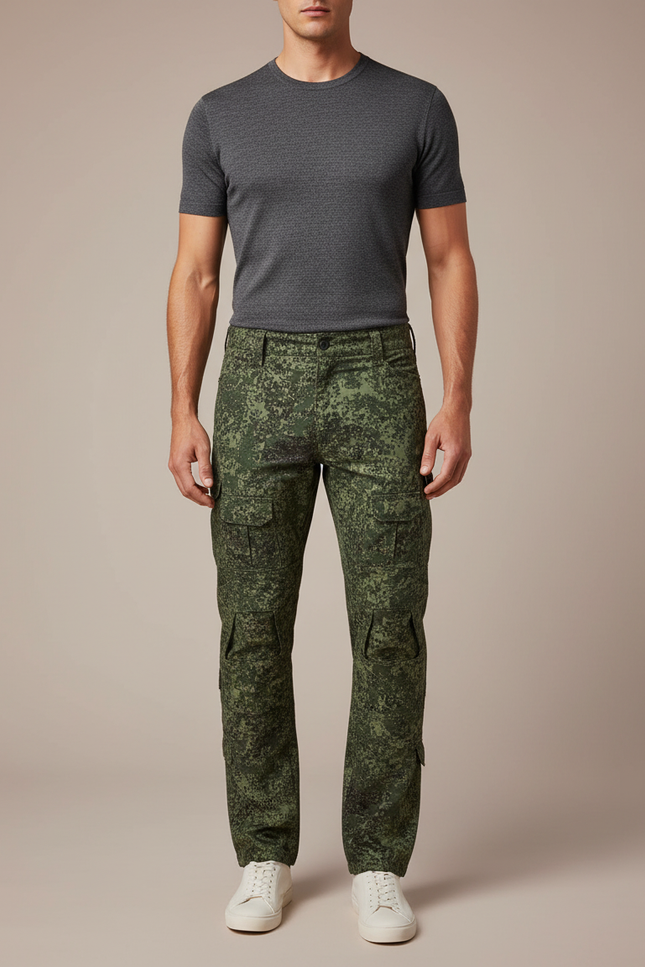 Pantalon Cargo Militaire Camouflage Homme Multipoches Décontracté - Vert Toile