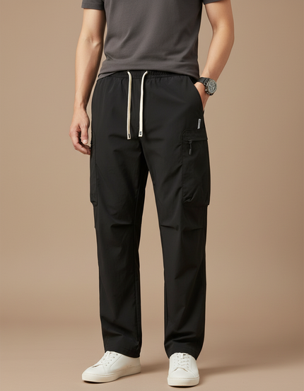 Pantalon Cargo Noir Ample Décontracté Multipoches Sportif - Polyester