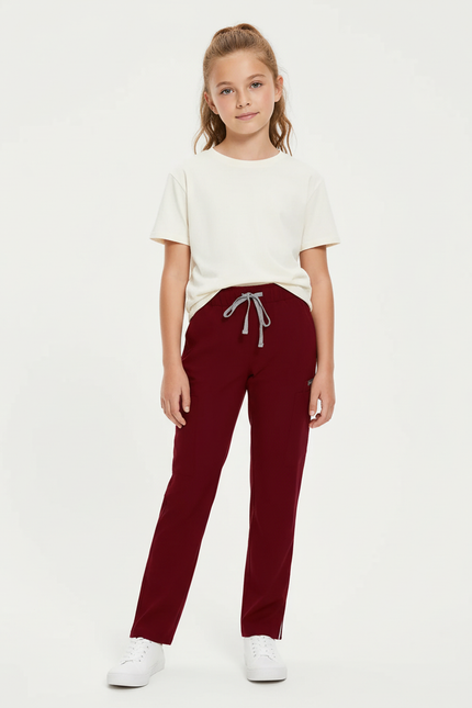 Pantalon Cargo Bordeaux Coton Droit Élastique Enfant