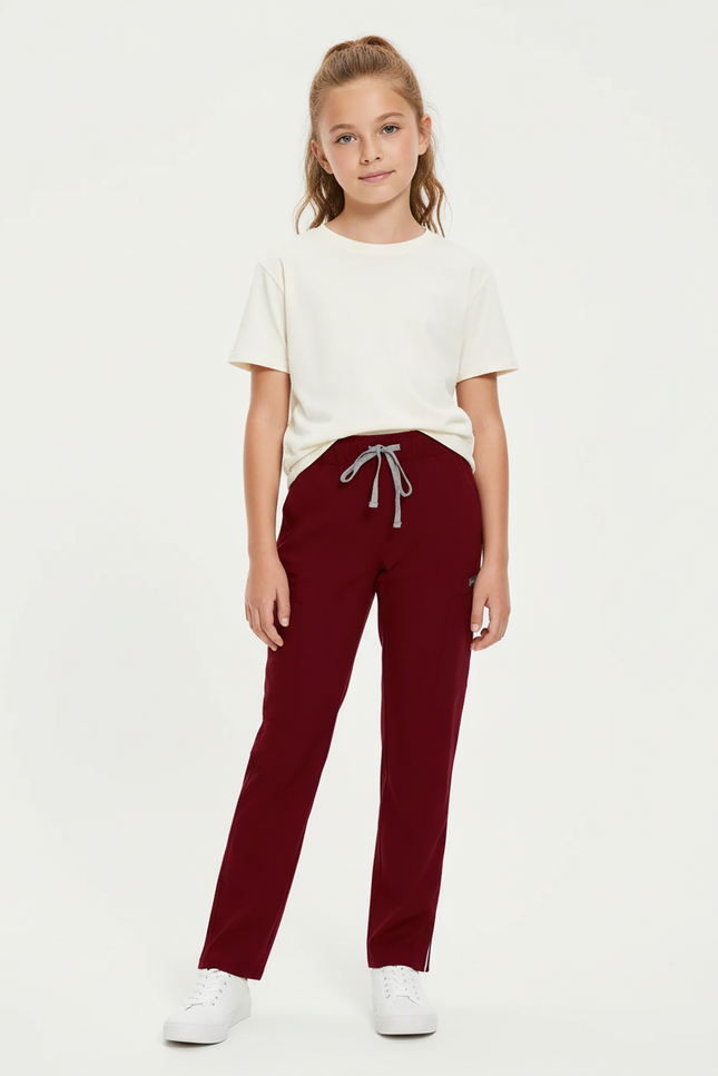 Pantalon Cargo Bordeaux Coton Droit Élastique Enfant