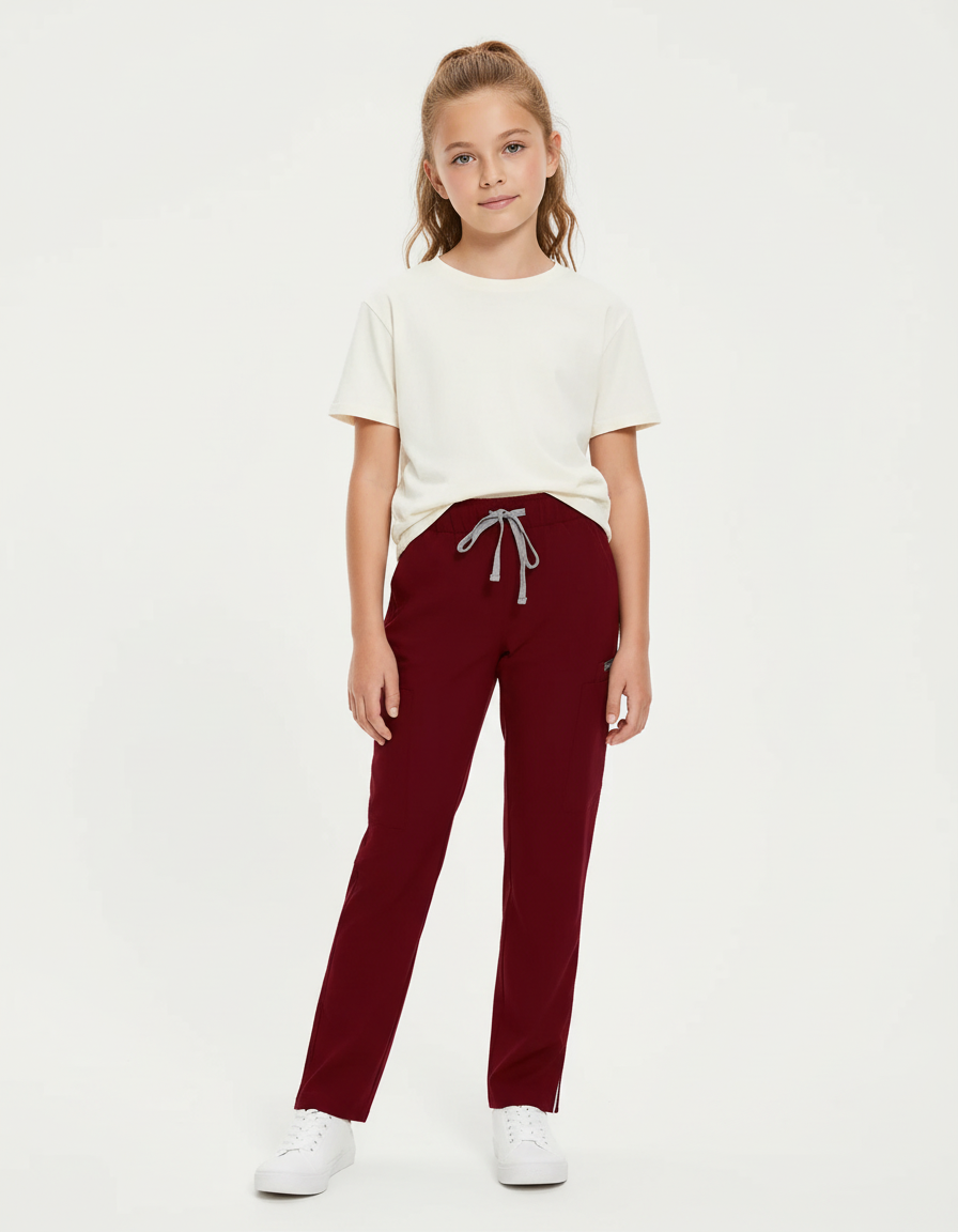 Pantalon Cargo Bordeaux Coton Droit Élastique Enfant