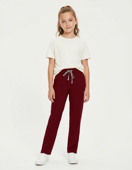 Pantalon Cargo Bordeaux Coton Droit Élastique Enfant