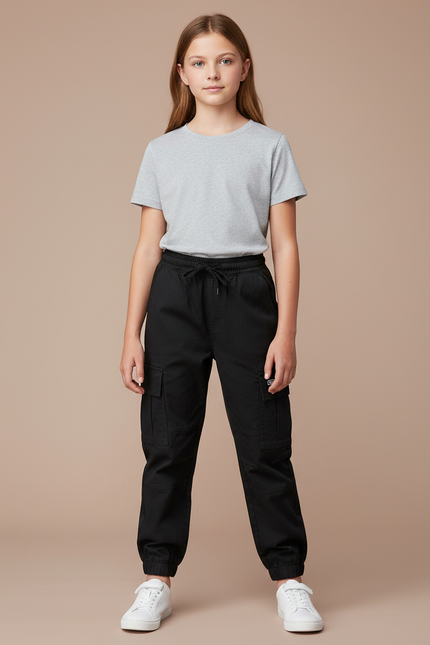 Pantalon Cargo Noir Coton Ample Enfant Multipoches