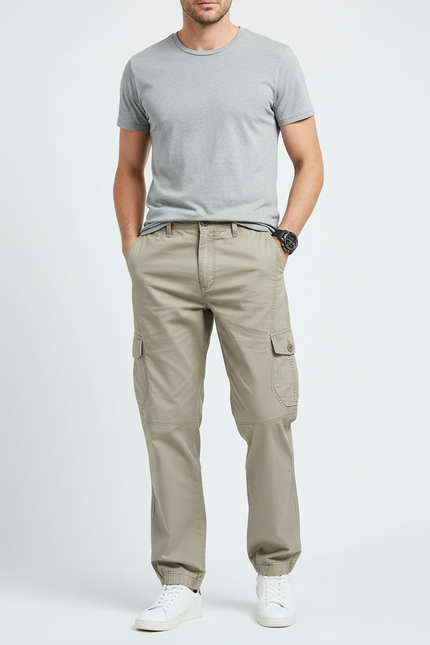 Pantalon Cargo Homme Kaki Coton Ample Poches - Toile