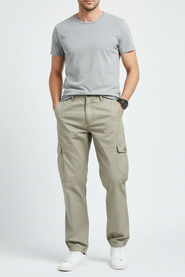 Pantalon Cargo Homme Kaki Coton Ample Poches - Toile