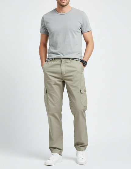 Pantalon Cargo Homme Kaki Coton Ample Poches - Toile