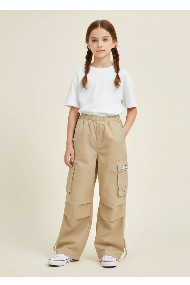 Pantalon Cargo Fille Beige Parachute - Gabardine