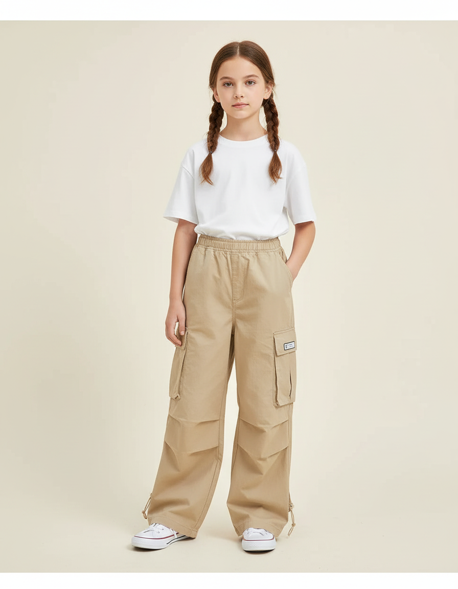 Pantalon Cargo Fille Beige Parachute - Gabardine