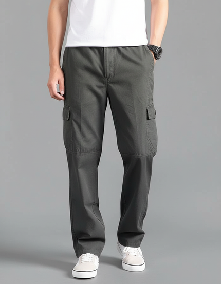 Pantalon Cargo Gris Ample Coton Multipoches Homme - Toile