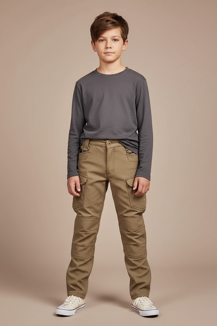 Pantalon Cargo Kaki Enfant Décontracté Multi-Poches - Coton