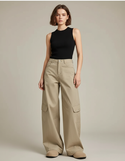 Pantalon Cargo Beige Ample Coton Multipoches