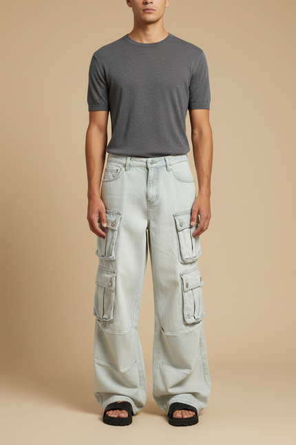 Pantalon Cargo Ample Multipoches Jean Clair Homme - Bleu