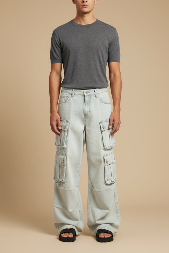 Pantalon Cargo Ample Multipoches Jean Clair Homme - Bleu