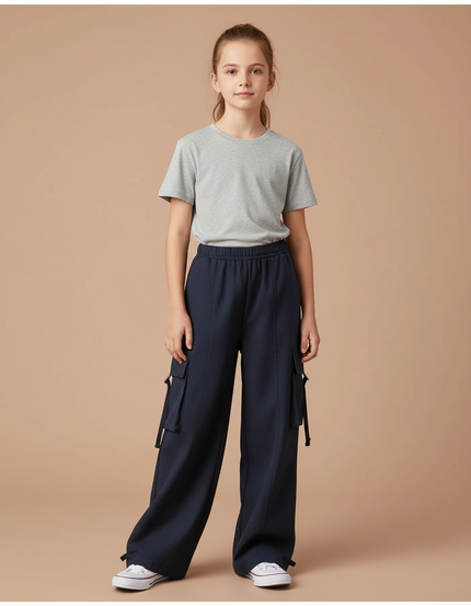 Pantalon Cargo Bleu Marine Ample Poches Fille - Molleton