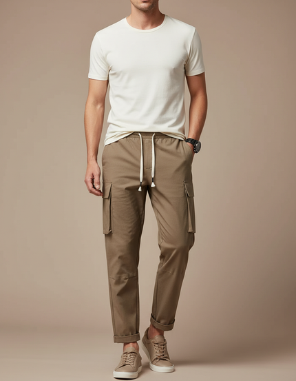 Pantalon Cargo Kaki Droit Décontracté Multipoches Coton