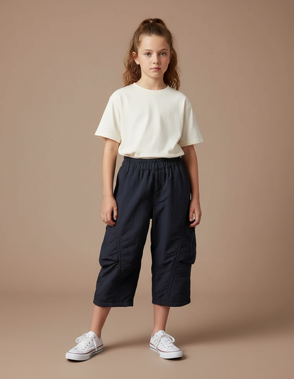 Pantalon Cargo Enfant Noir Ample Décontracté - Marine Polyester
